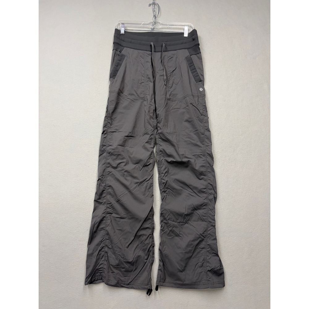 Lululemon Dance Studio Pants Womens 6 Gray Pinstripe Ruched Wide Leg Athleisure
